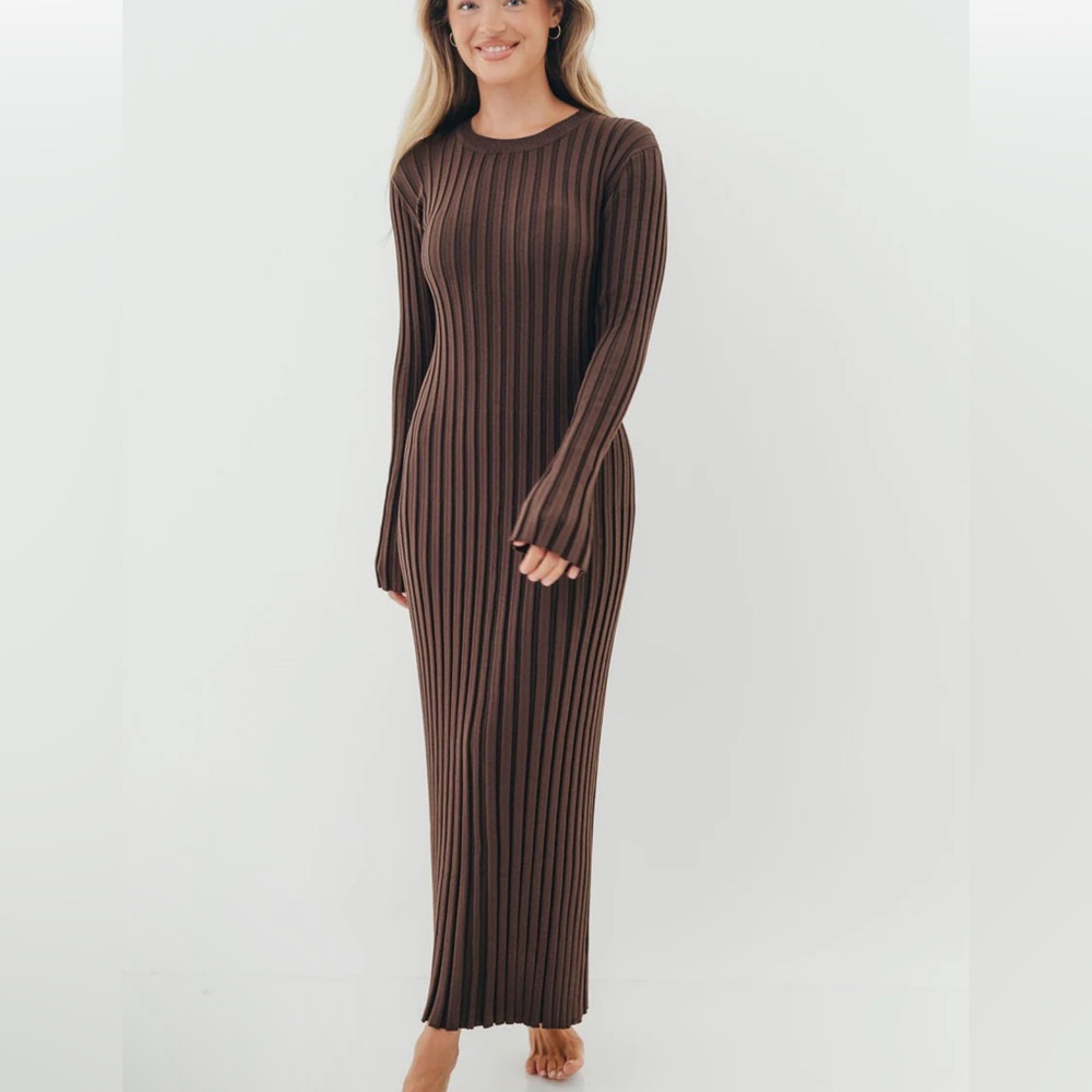 Worth Collective Colette Premium Long Sleeved Ribbed Knit Maxi Dress